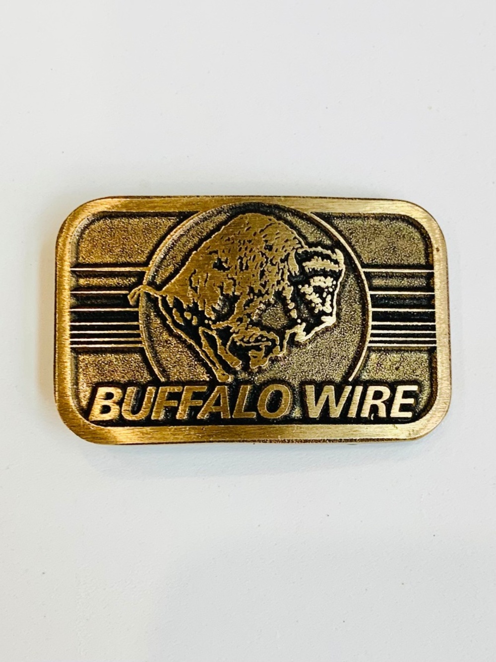 Vintage Buffalo Wire Belt Buckle Collectible Rectangular 100% Brass Utah Based